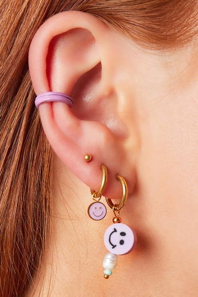 Edelstahl Ohrringe Smileys Perle Lila h5 Bild3